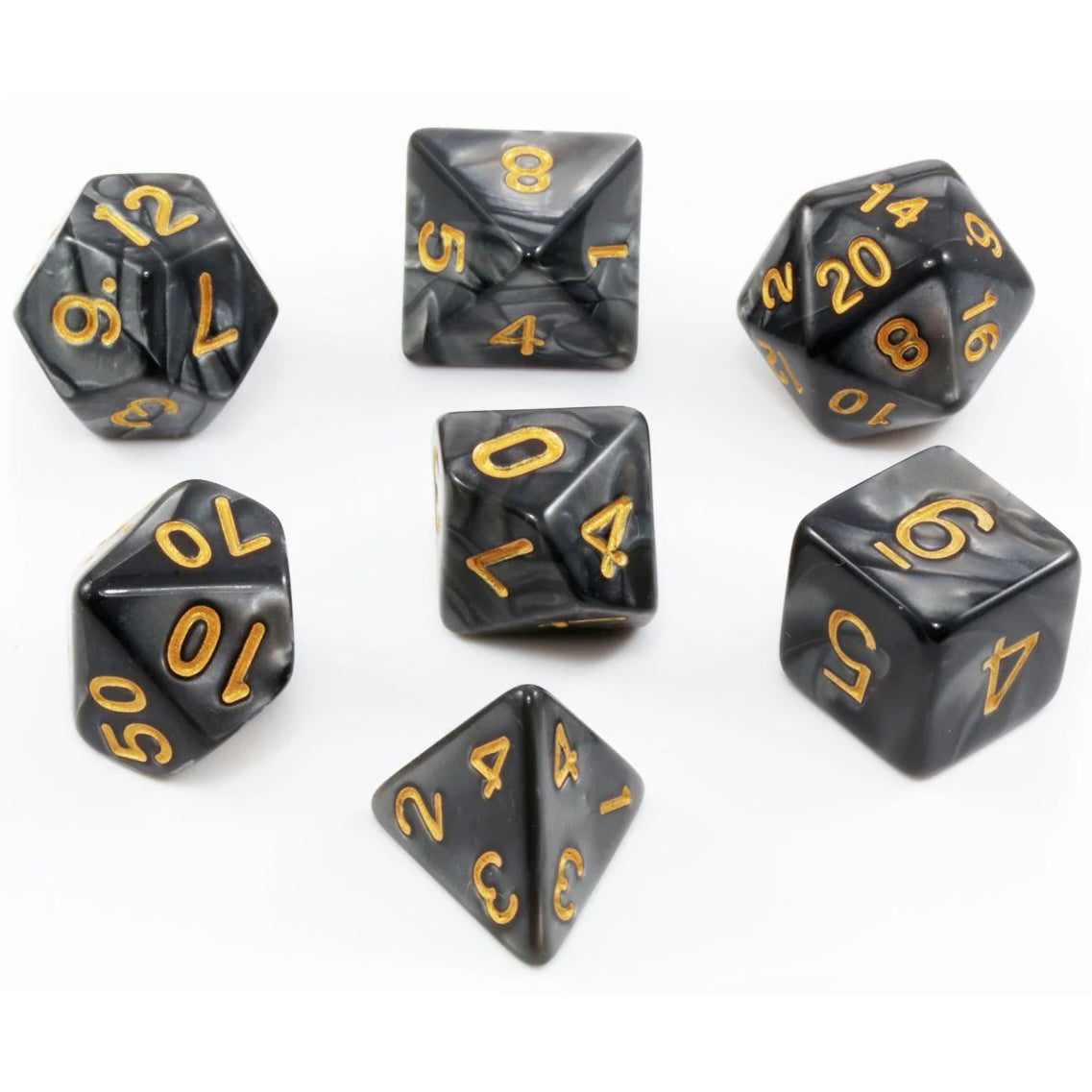 Dice - Set of 7 Pearl Black with Gold Numbers
