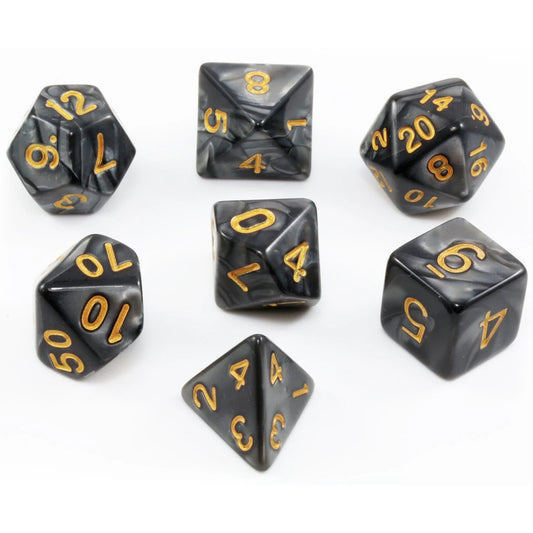 Dice - Set of 7 Pearl Black with Gold Numbers