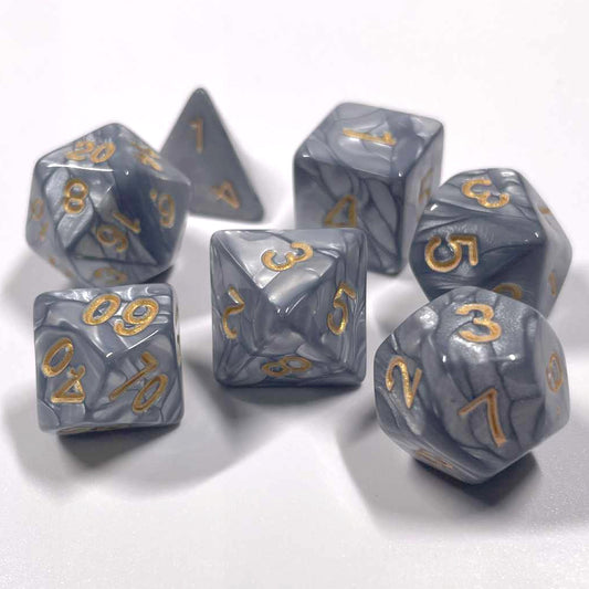 Dice - Set of 7 Gray Pearl with Gold